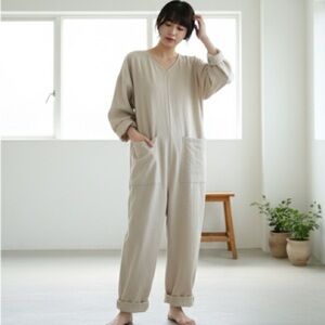 April Meets October cream beige Snuggle zip up boiler suit jumpsuit - One Size